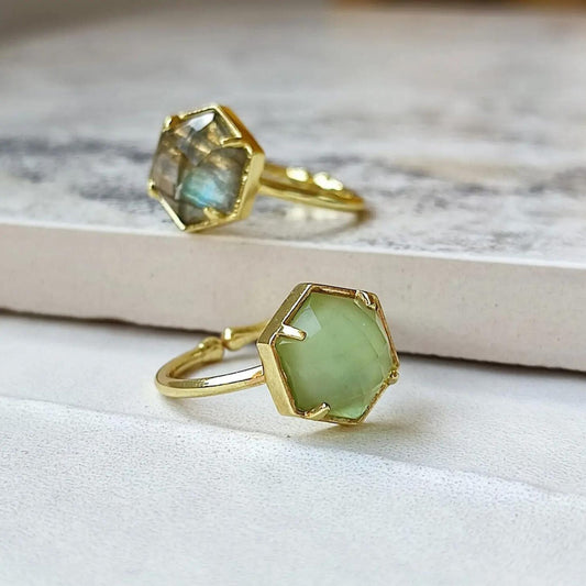 Thea Hexagon Gemstone Ring With Green - Amethyst - The Little Jewellery Company