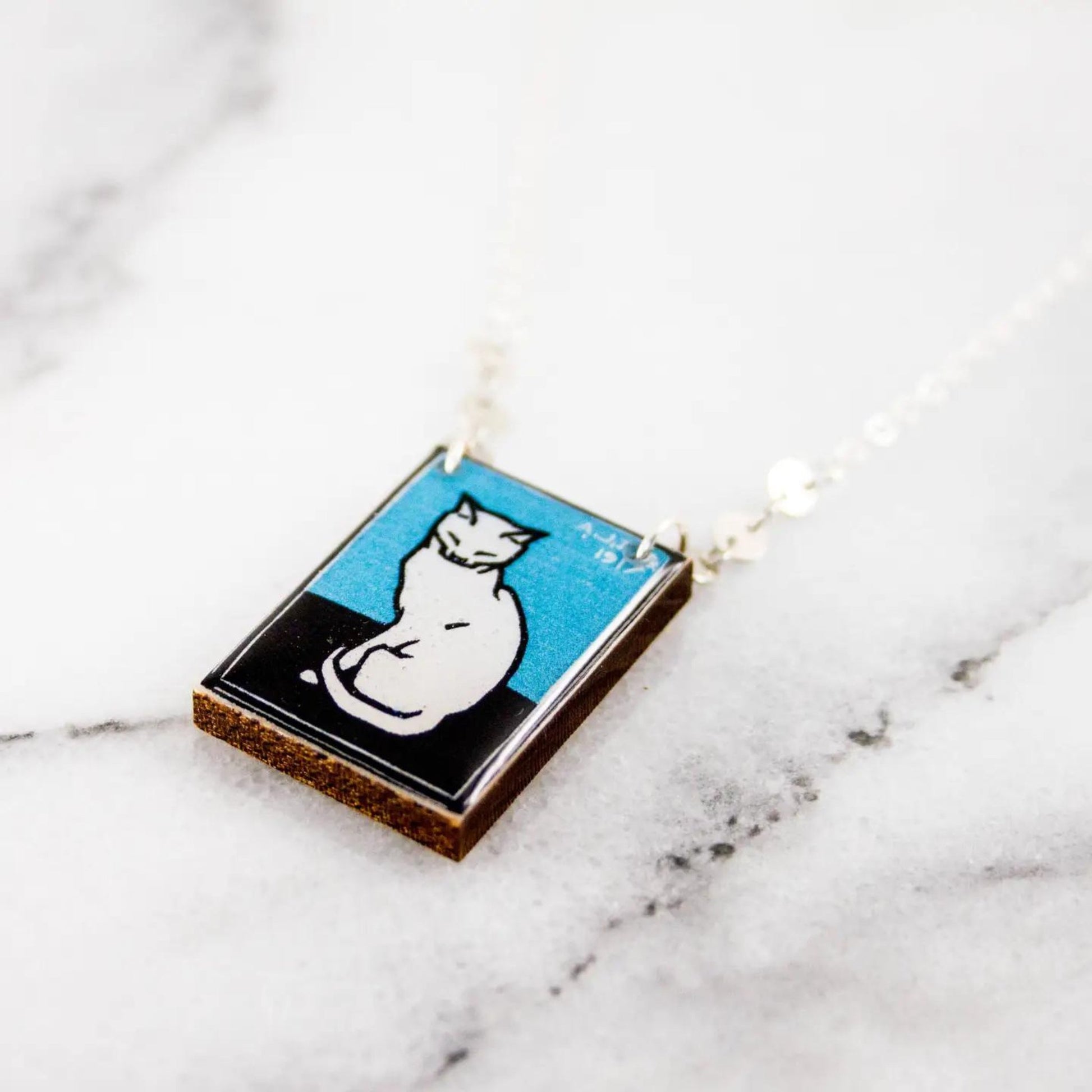 Vintage Linocut Cat Necklace - The Little Jewellery Company