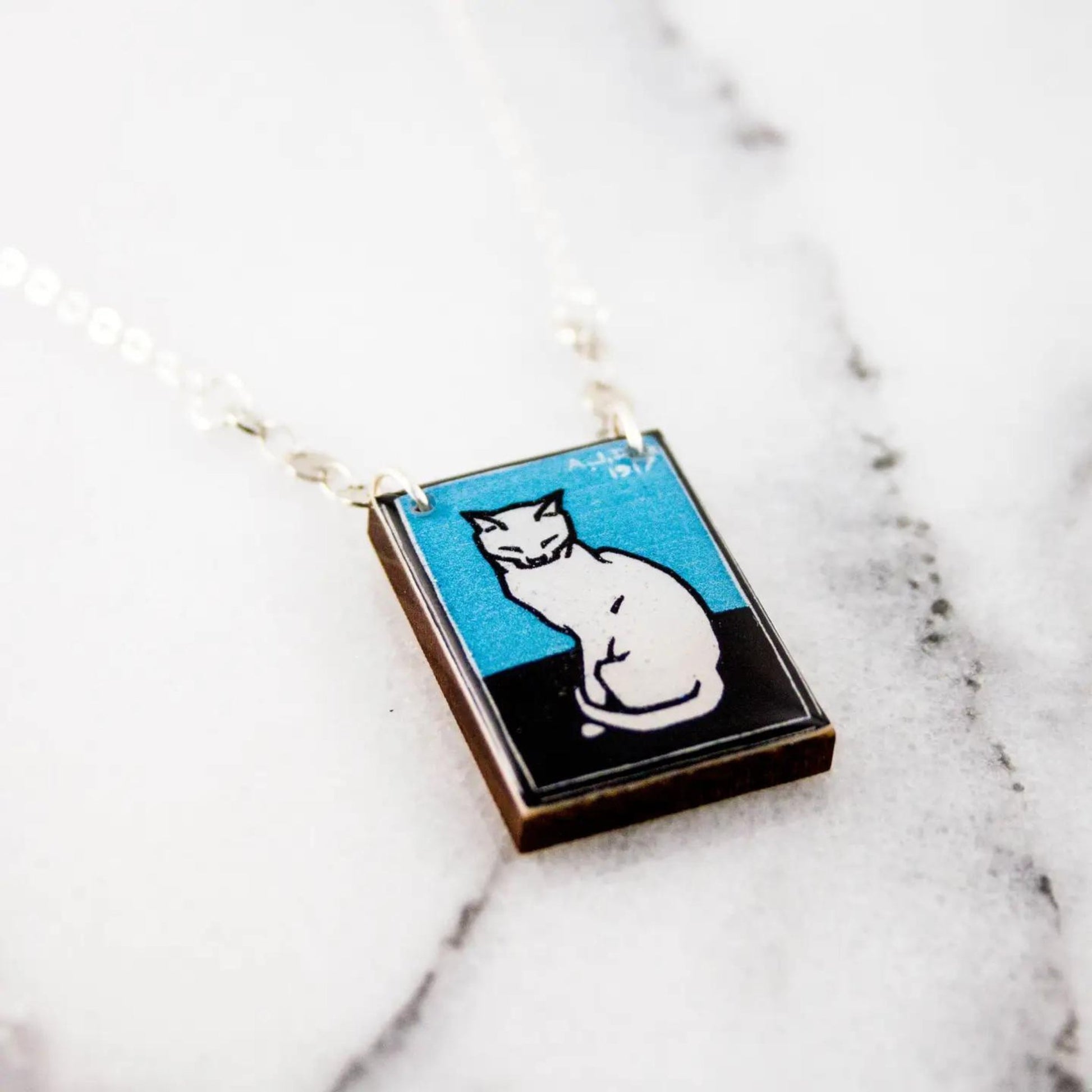 Vintage Linocut Cat Necklace - The Little Jewellery Company