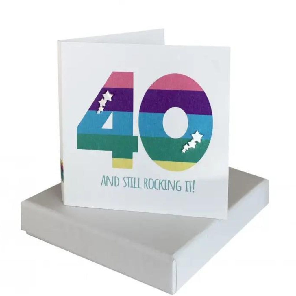 '40 and Still Rocking it' Card with Shooting Star Earrings - The Little Jewellery Company