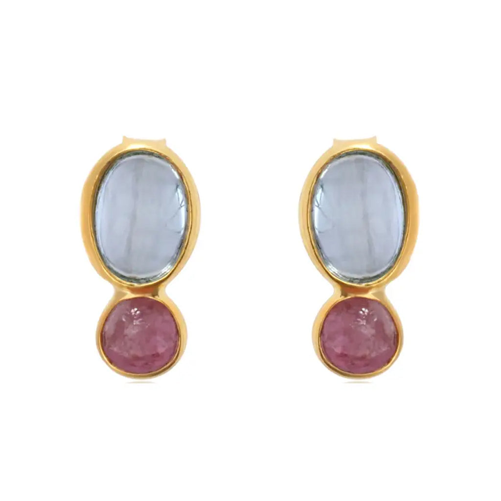 Aisla Blue Topaz & Pink Tourmaline Stud Earrings - The Little Jewellery Company