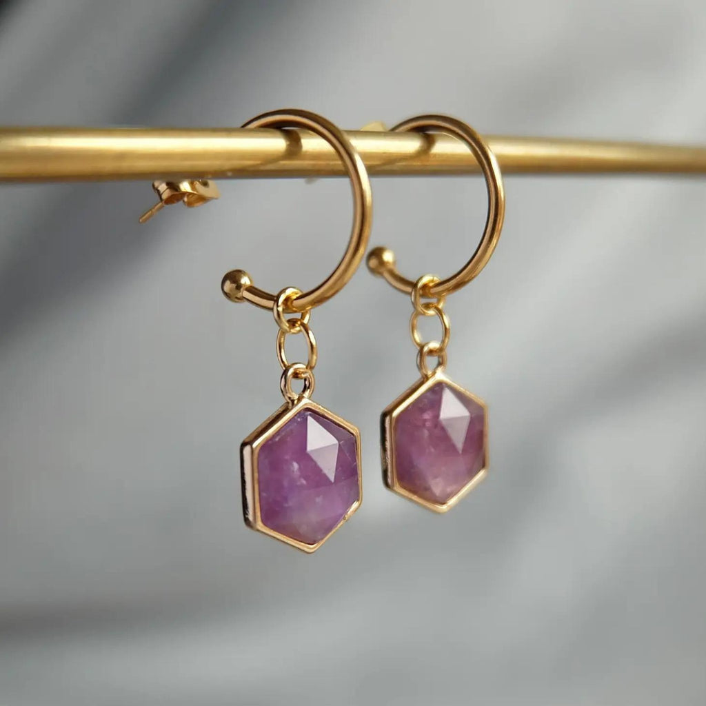 Amethyst Half Hoop Earrings - The Little Jewellery Company