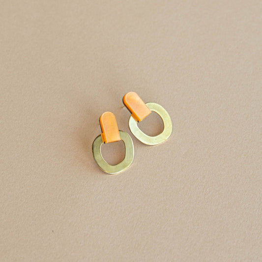 Around Brass Stud Earrings: Orange - The Little Jewellery Company