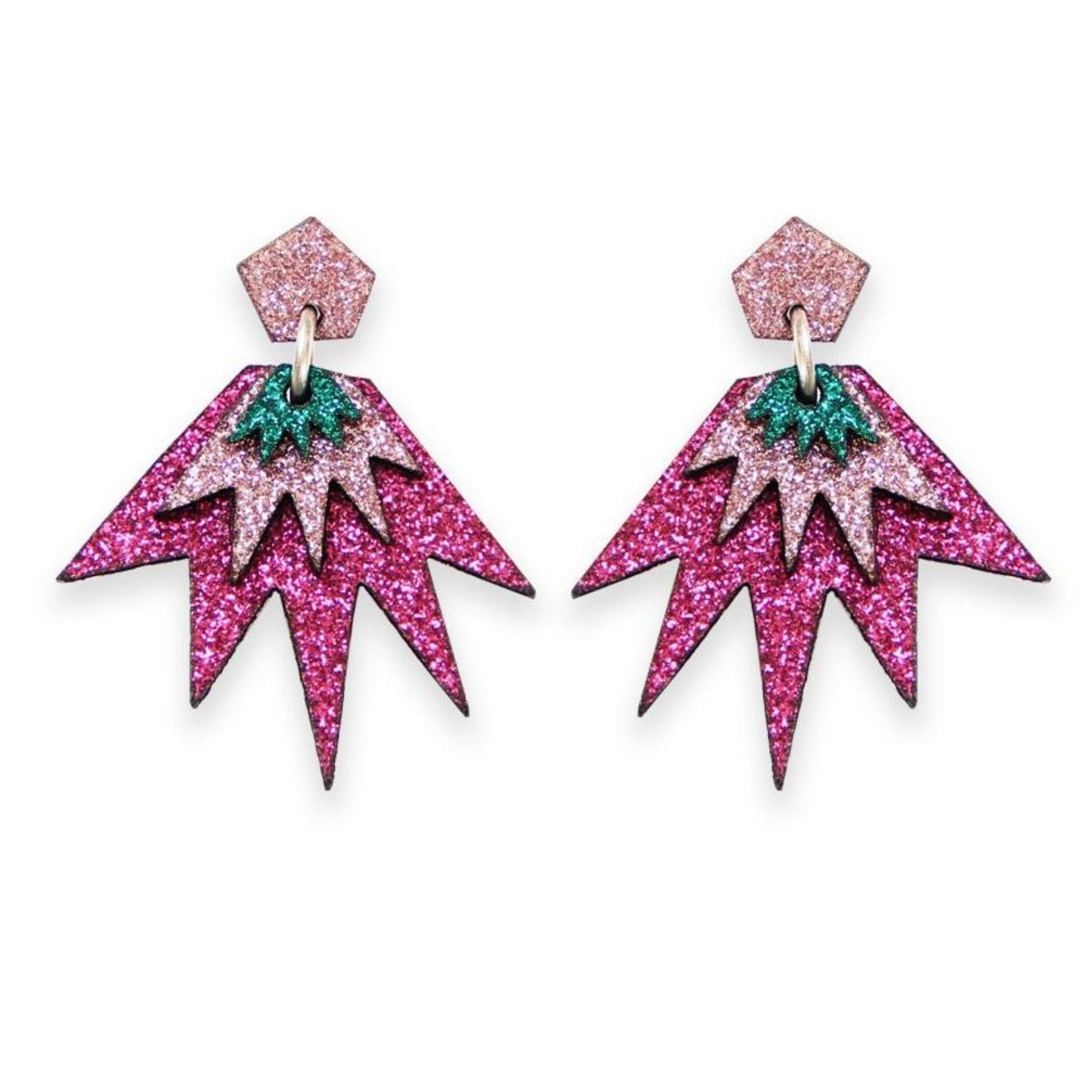 Bang Bang Drop Stud Earrings: Magenta, Baby Pink & Emerald - The Little Jewellery Company