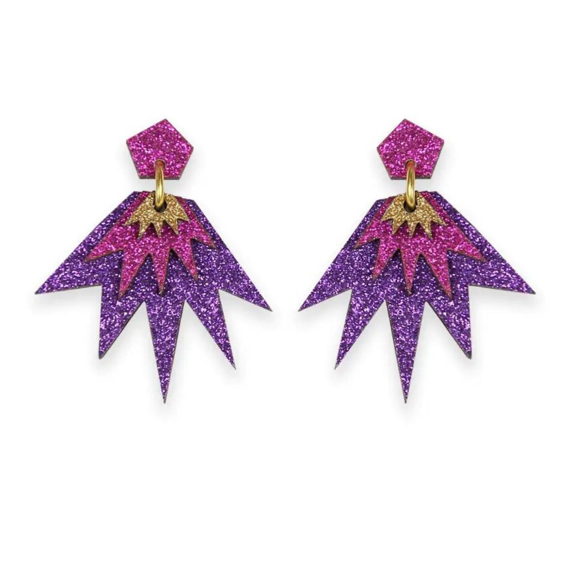 Bang Bang Drop Stud Earrings: Purple, Magenta & Gold - The Little Jewellery Company