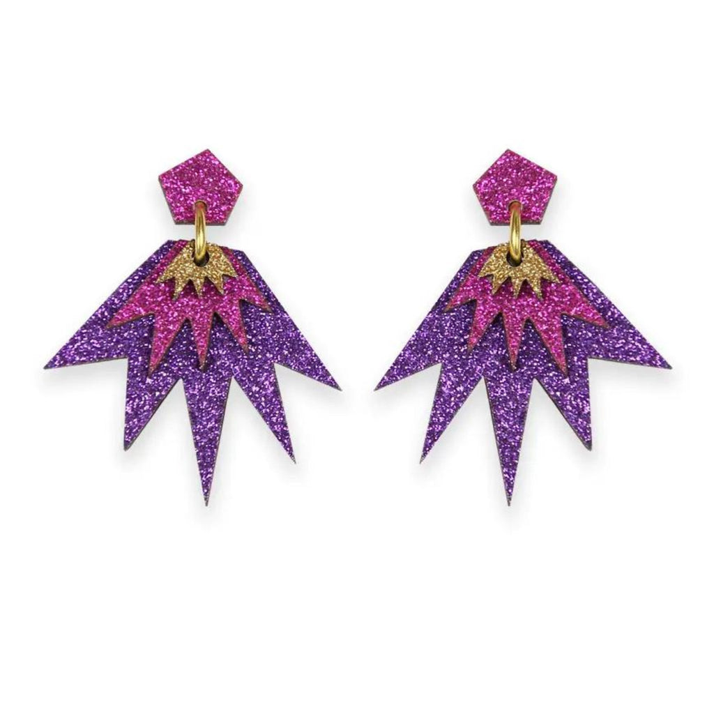 Bang Bang Drop Stud Earrings: Purple, Magenta & Gold - The Little Jewellery Company