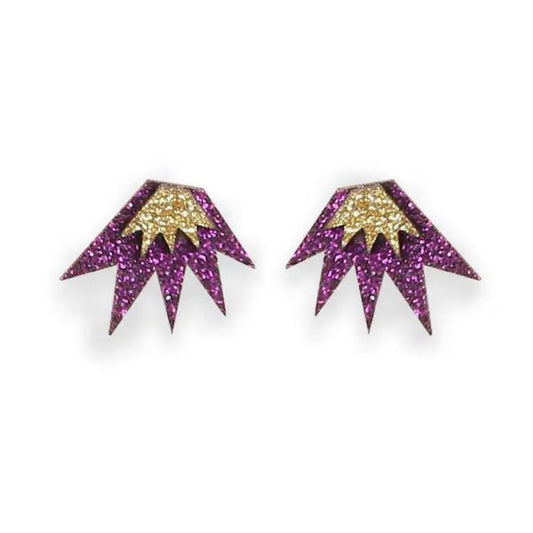 Bang Bang Mini Stud Earrings: Aubergine & Gold - The Little Jewellery Company