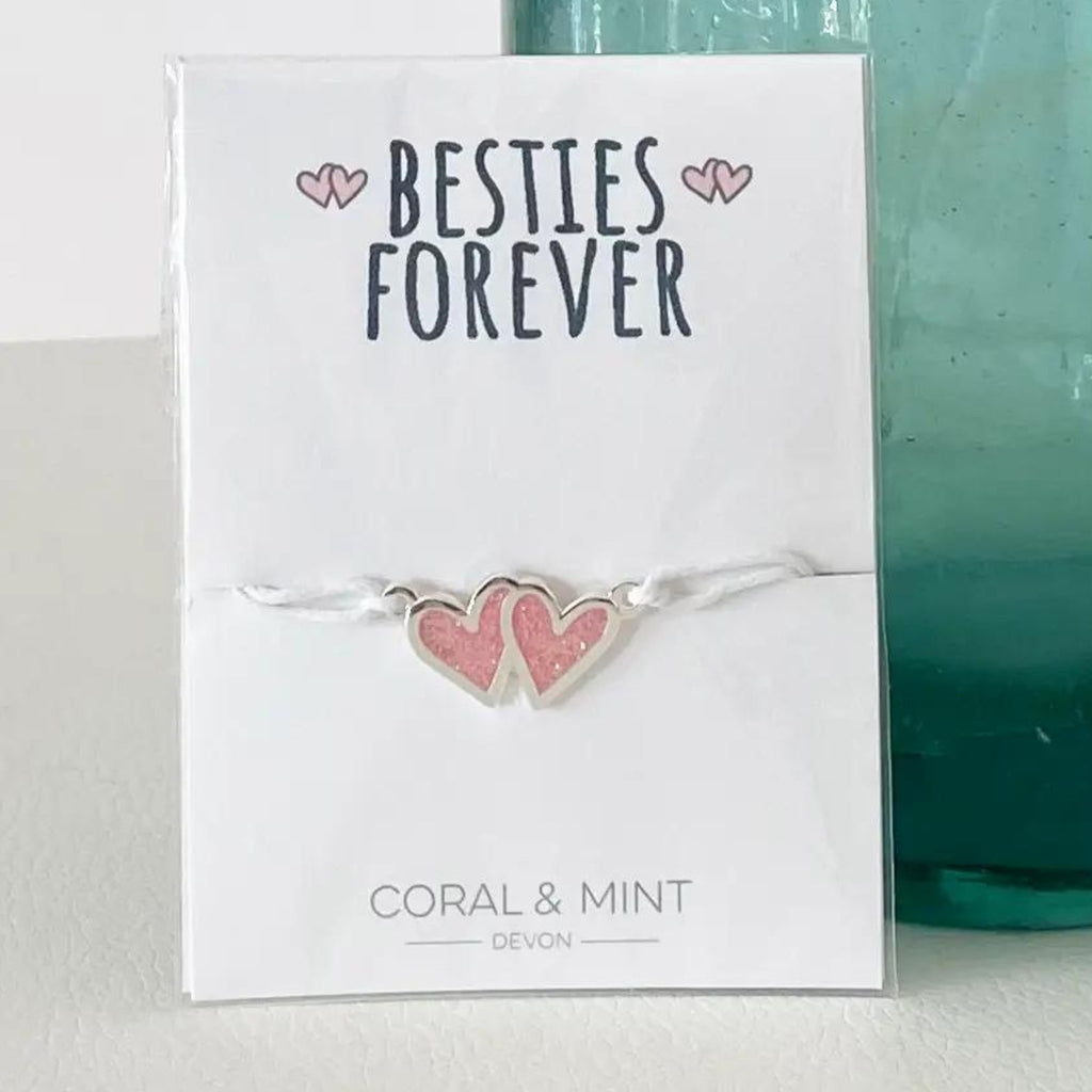 'Besties Forever' Double Heart String Charm Bracelet. - The Little Jewellery Company