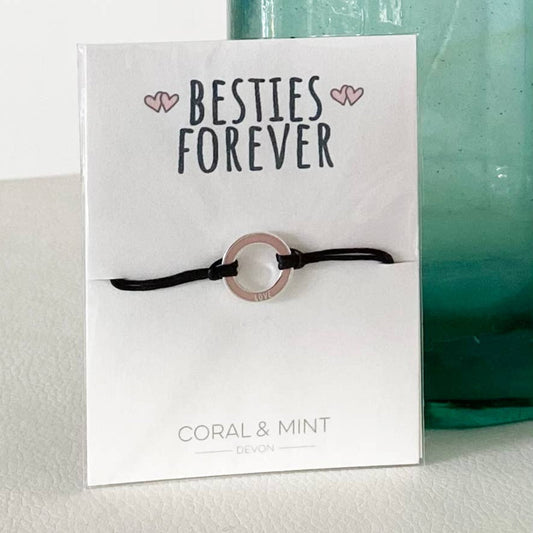 'Besties Forever' Pink Circle String Charm Bracelet - The Little Jewellery Company