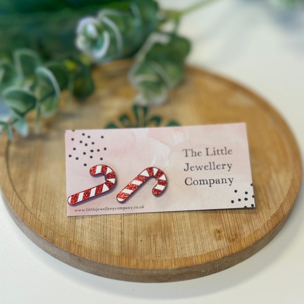 Candy Cane Glitter Studs - The Little Jewellery Company