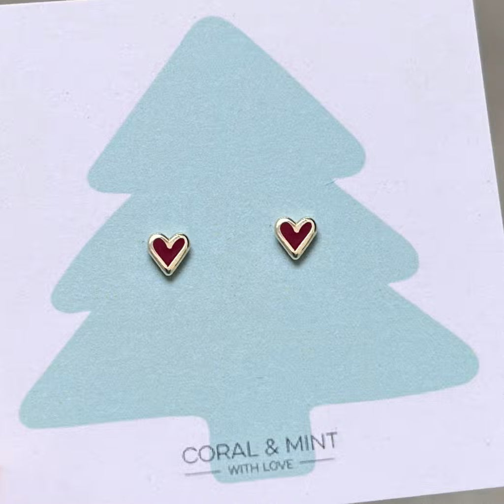 Christmas - Berry Red Heart Studs - The Little Jewellery Company