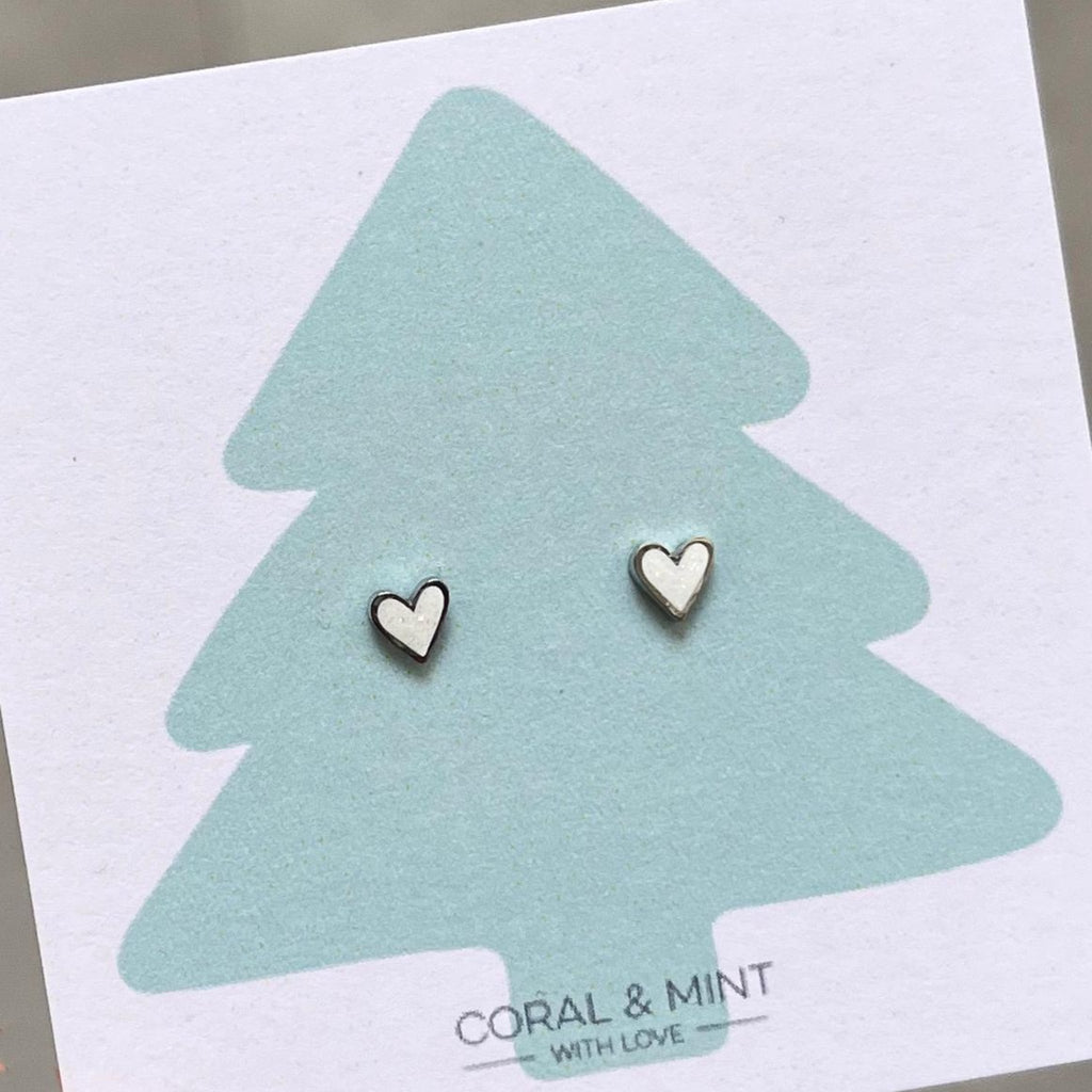 Christmas - Pearlescent Heart Studs - The Little Jewellery Company