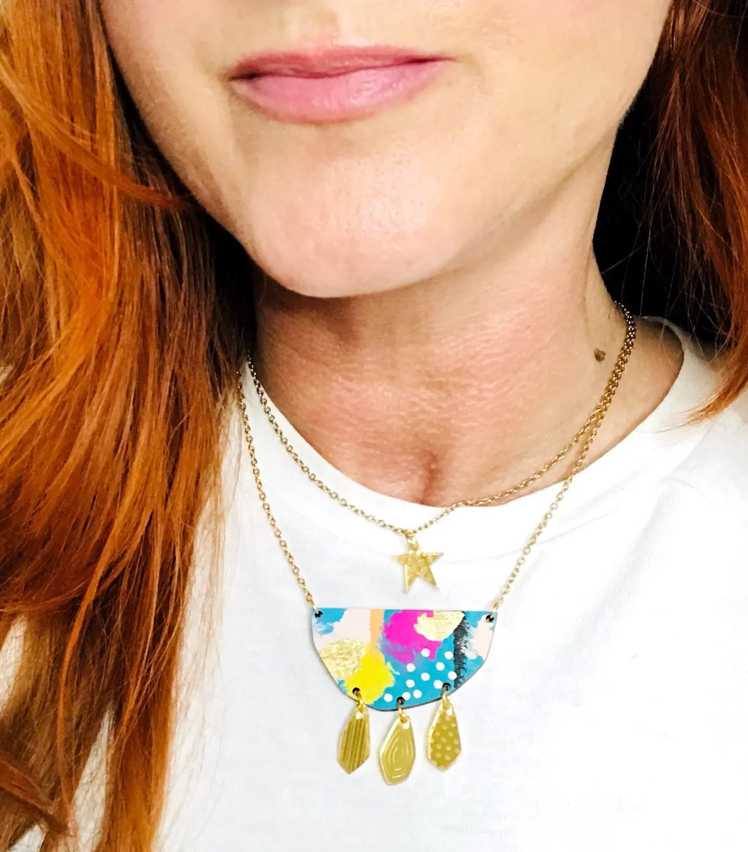Colourful Abstract Wooden Pendant Necklace - The Little Jewellery Company
