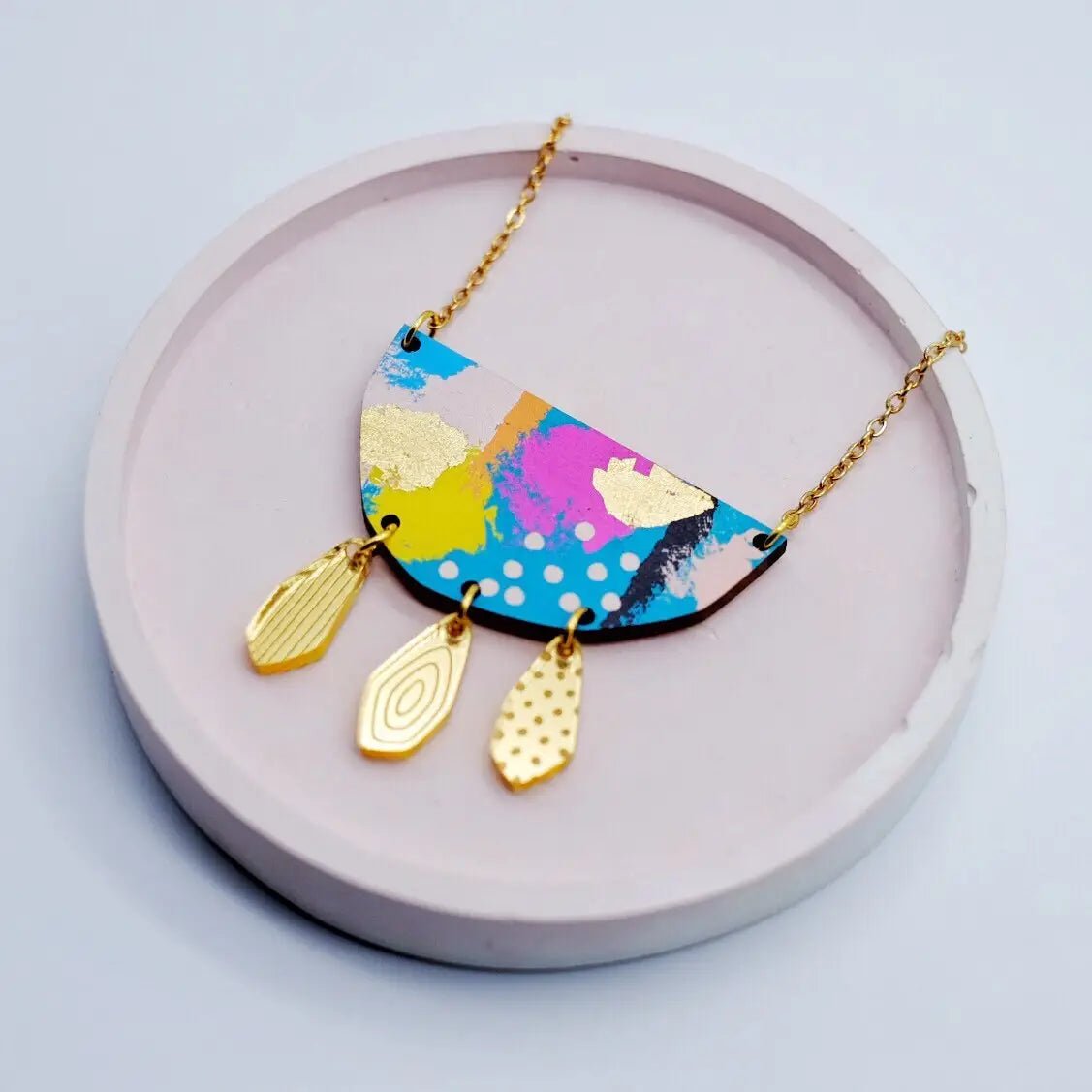 Colourful Abstract Wooden Pendant Necklace - The Little Jewellery Company