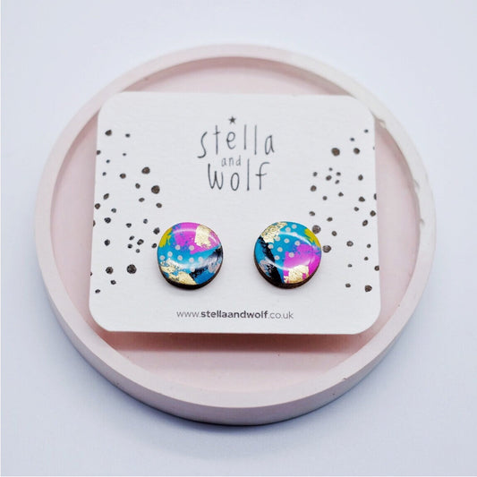 Colourful Abstract Wooden Studs - The Little Jewellery Company