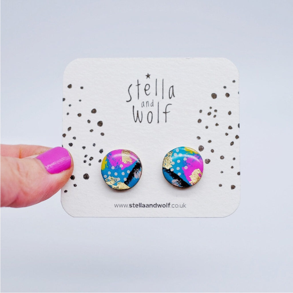 Colourful Abstract Wooden Studs - The Little Jewellery Company