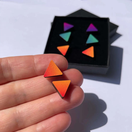 Colourful Triangle Stud Earrings - Fire Orange - The Little Jewellery Company