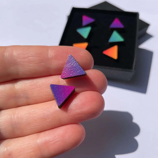 Colourful Triangle Stud Earrings - Purple Haze - The Little Jewellery Company