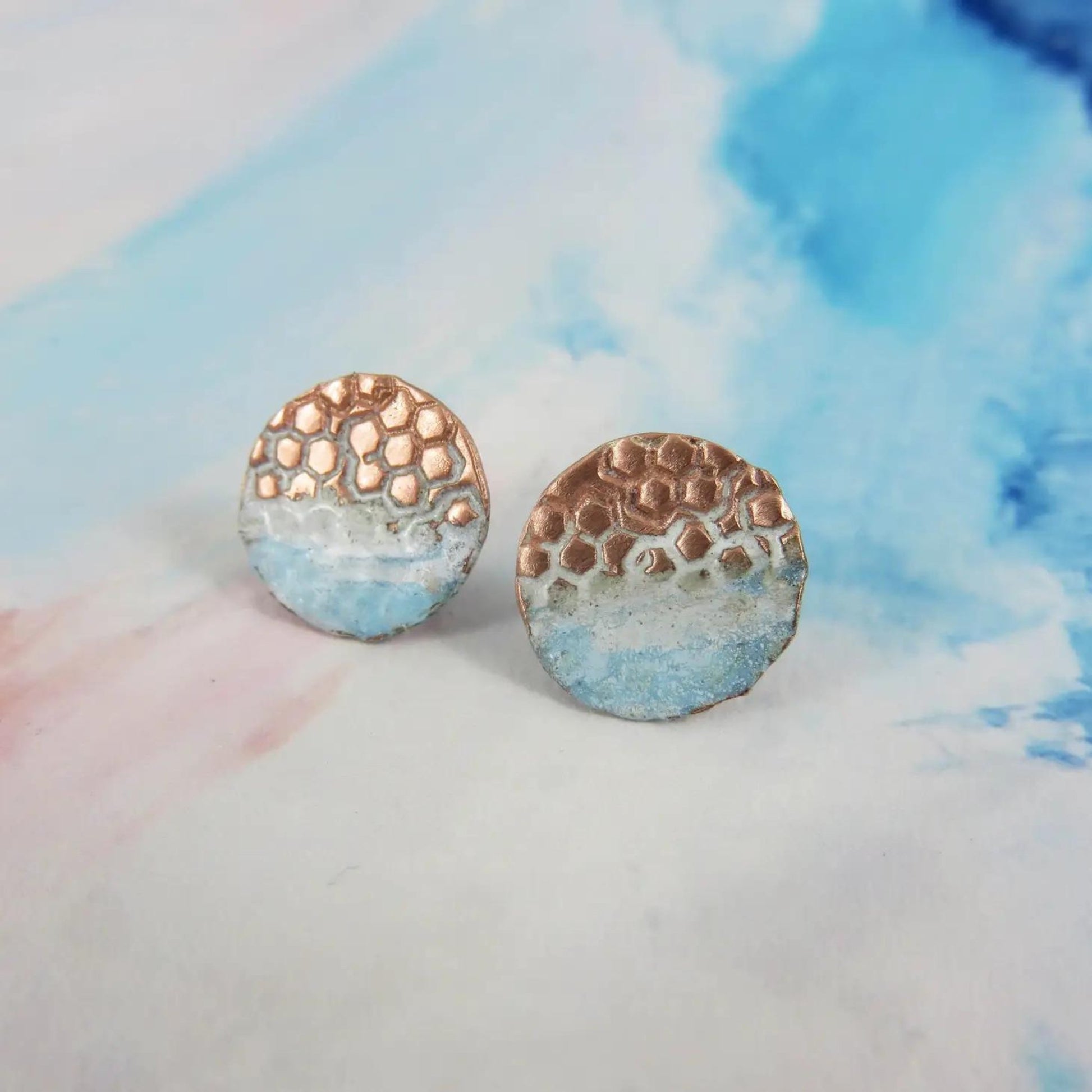Copper and Enamel Textured Studs - The Little Jewellery Company