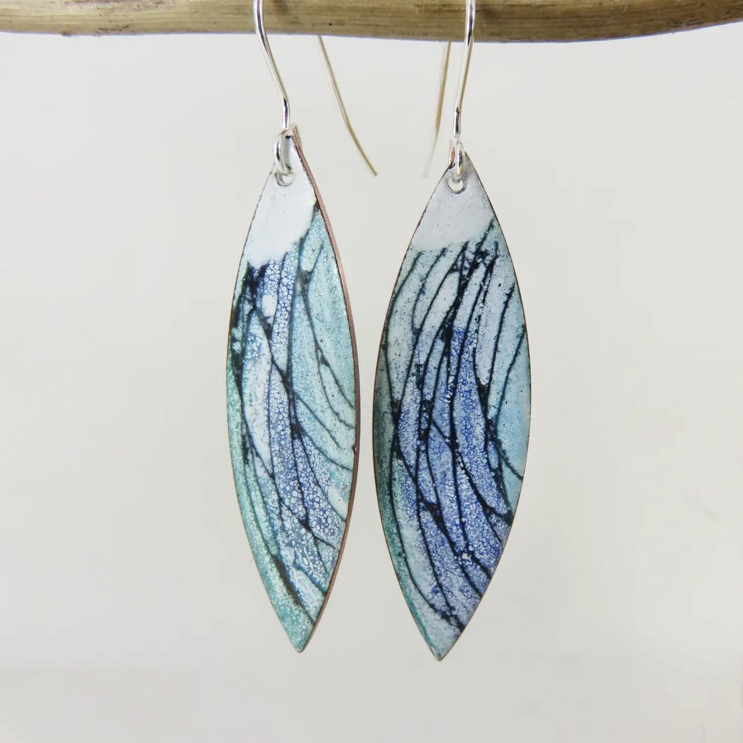 Copper Enamel Drop Dangle Earrings with Hand Drawn Detail - The Little Jewellery Company