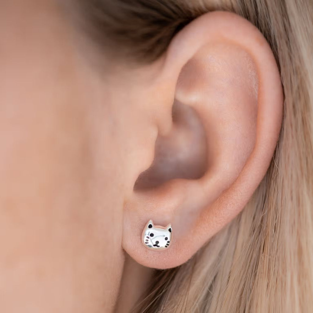 Crazy Cat Lady Kitten Face Sterling Silver Earrings - The Little Jewellery Company