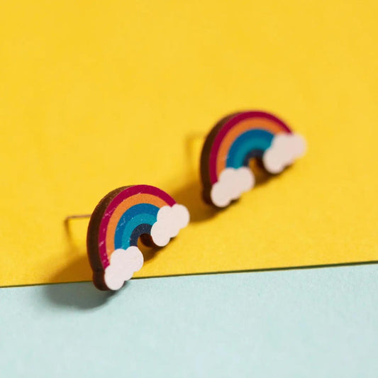 Cute Little Rainbow Wooden Studs - Eco Friendly Jewellery - The Little Jewellery Company