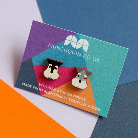 Cute, mis-matched wooden Schnauzer earrings - The Little Jewellery Company