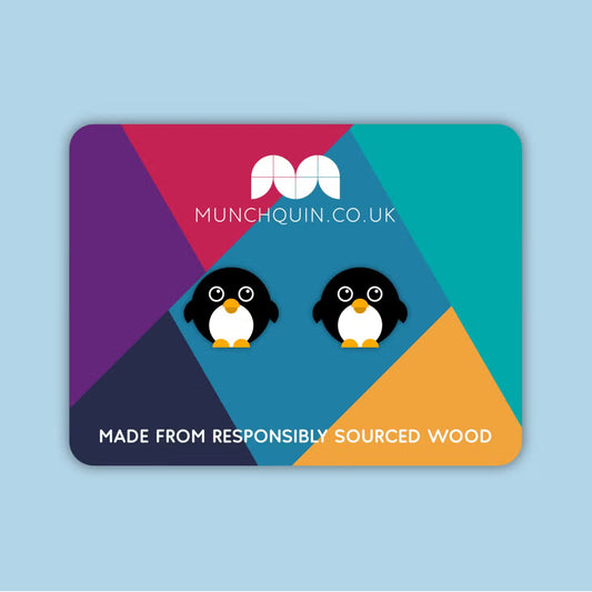 Cute Penguins - Eco Friendly Wooden Studs - The Little Jewellery Company