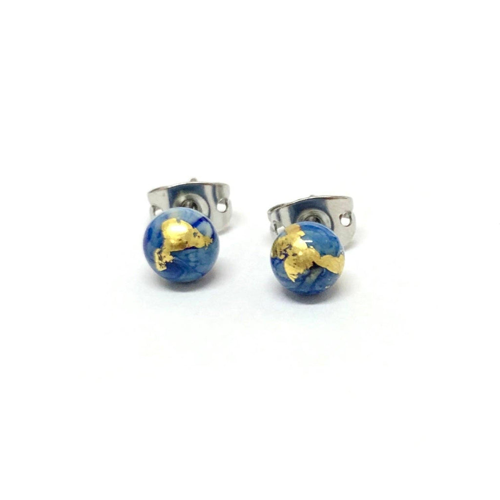 Delft Blue Mini Marble Studs - The Little Jewellery Company