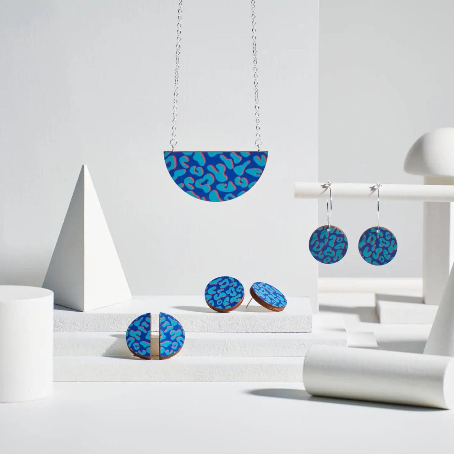 Donna - Blue Leopard Print Hoop Earrings - The Little Jewellery Company