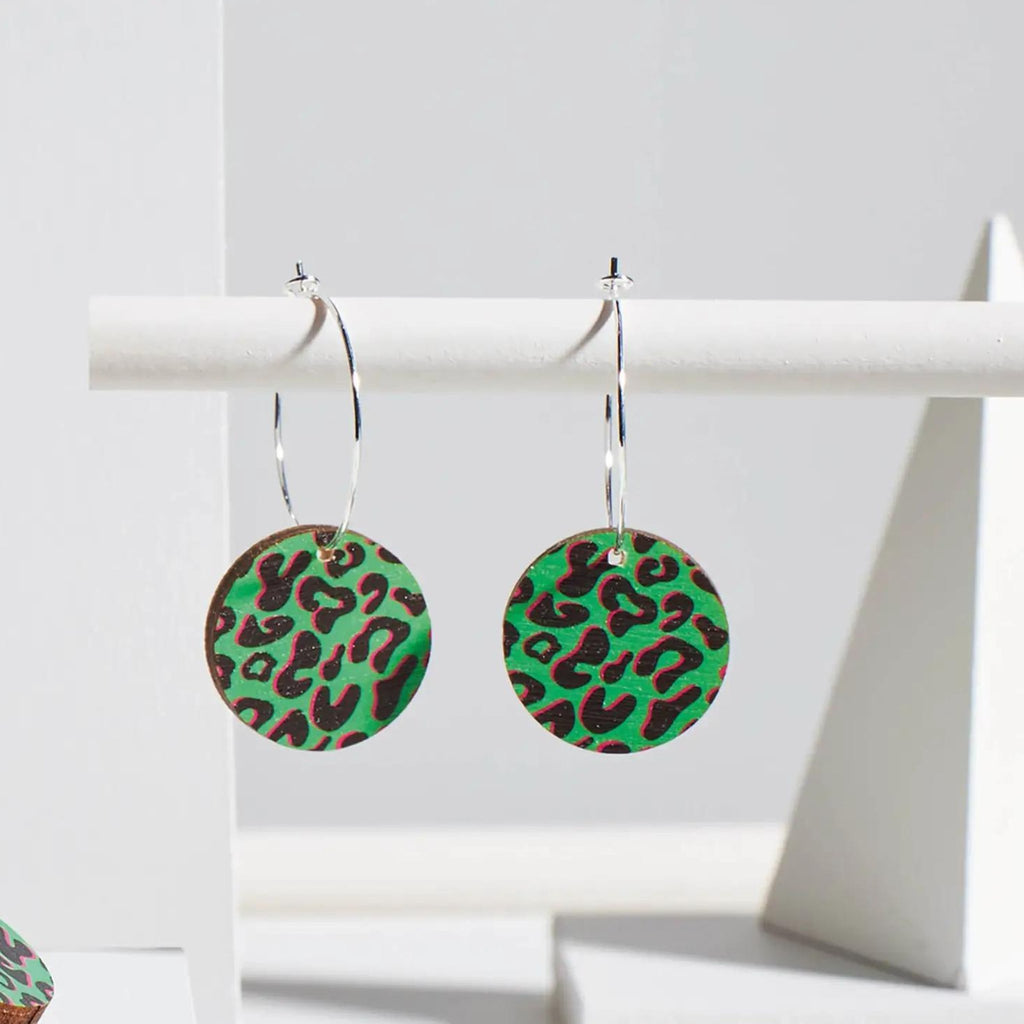 Donna - Green Leopard Print Hoop Earrings - The Little Jewellery Company