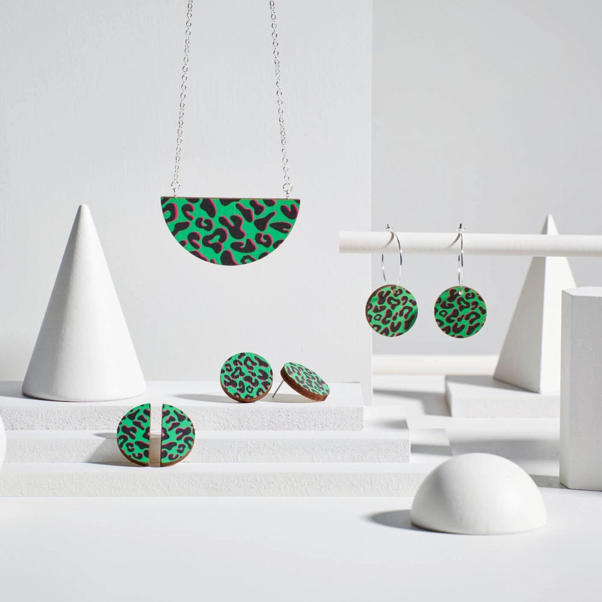 Donna - Green Leopard Print Hoop Earrings - The Little Jewellery Company