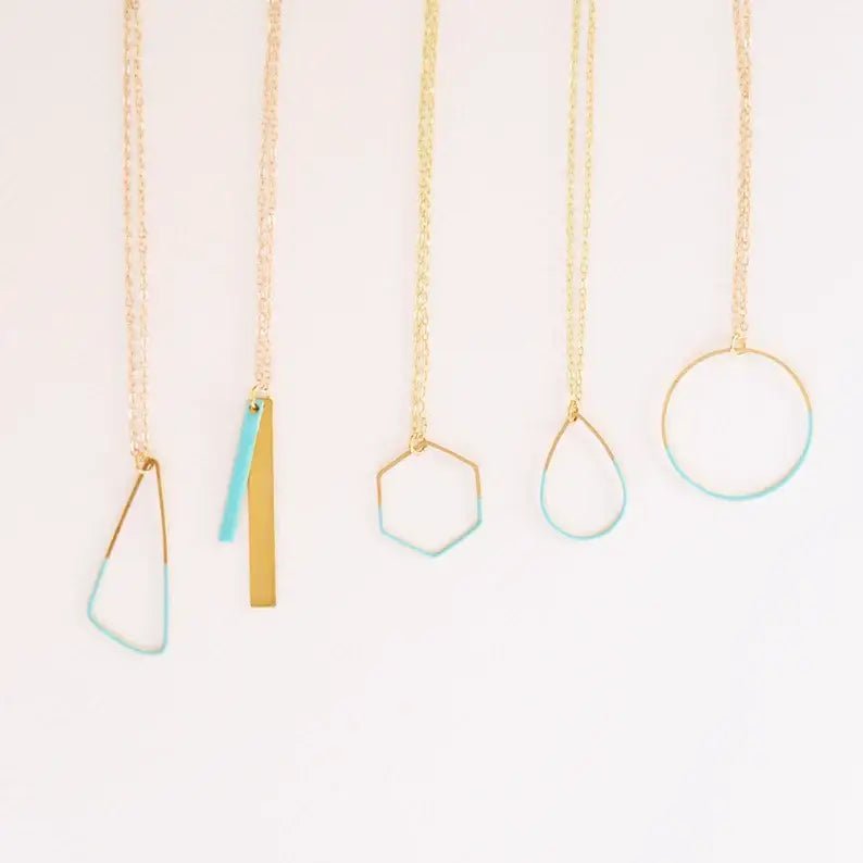 Double Bar Pendant Turquoise Enamel + Brass Necklace - The Little Jewellery Company