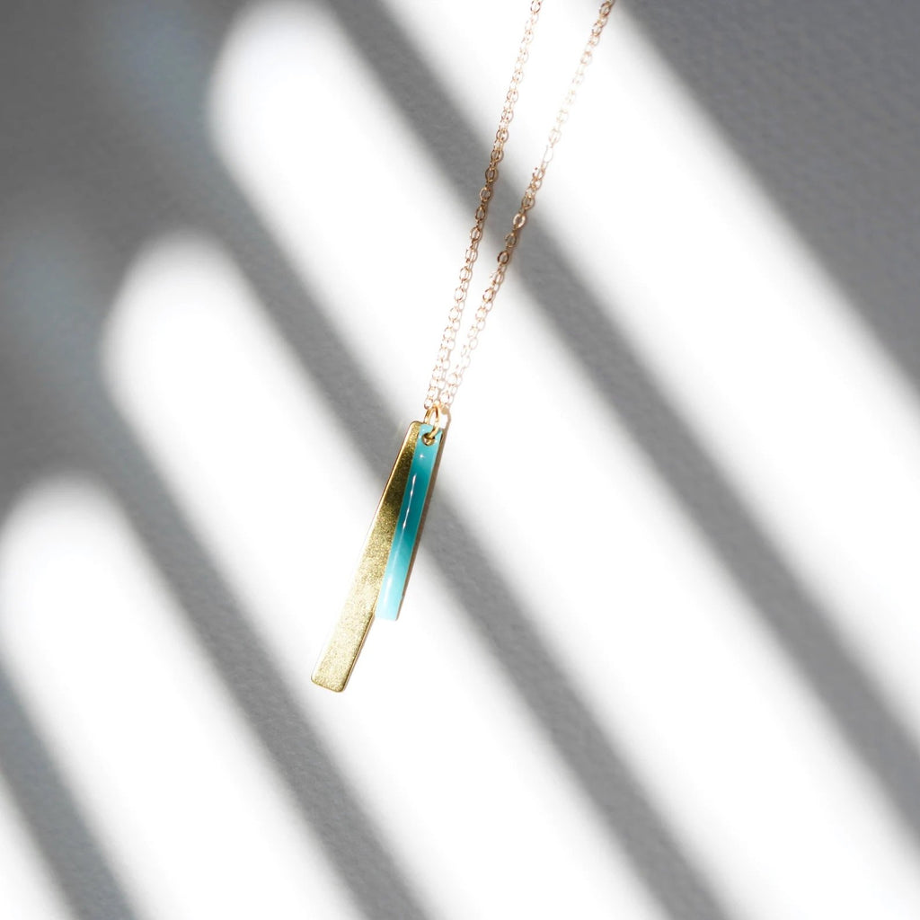 Double Bar Pendant Turquoise Enamel + Brass Necklace - The Little Jewellery Company