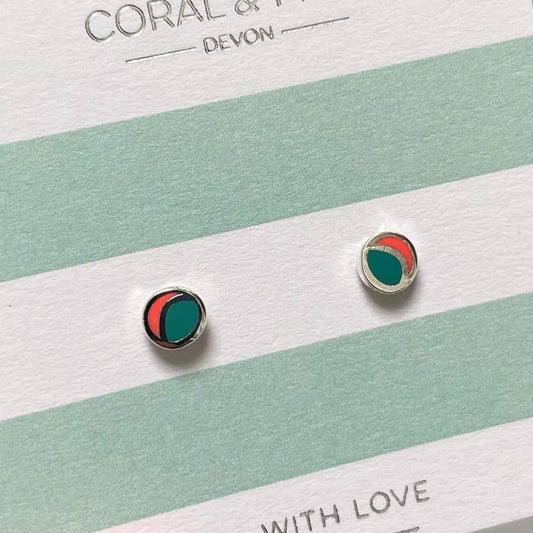 Duo Studs with Neon Coral and Mint Enamel Studs - The Little Jewellery Company
