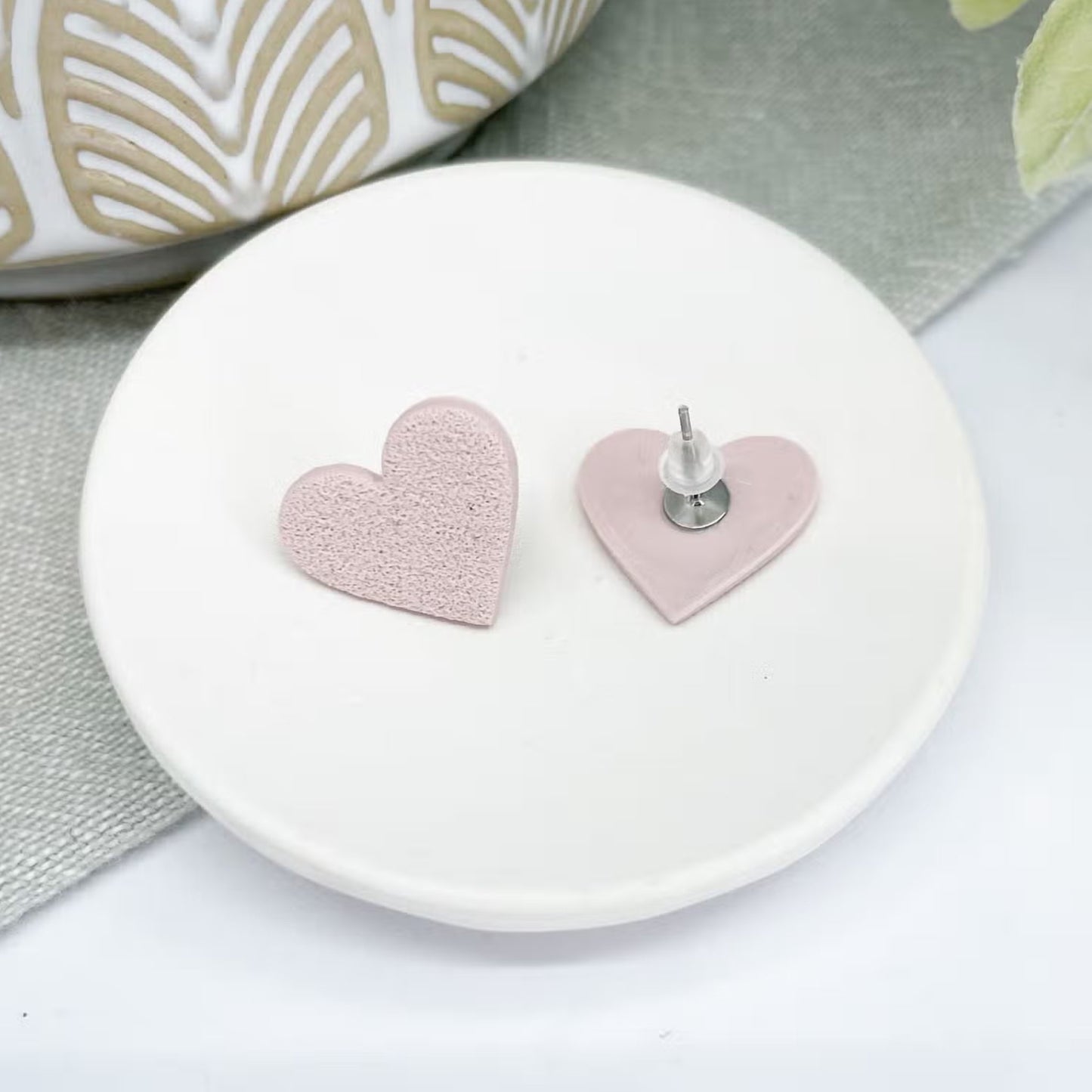Dusty Pink Polymer Clay Heart Studs - The Little Jewellery Company