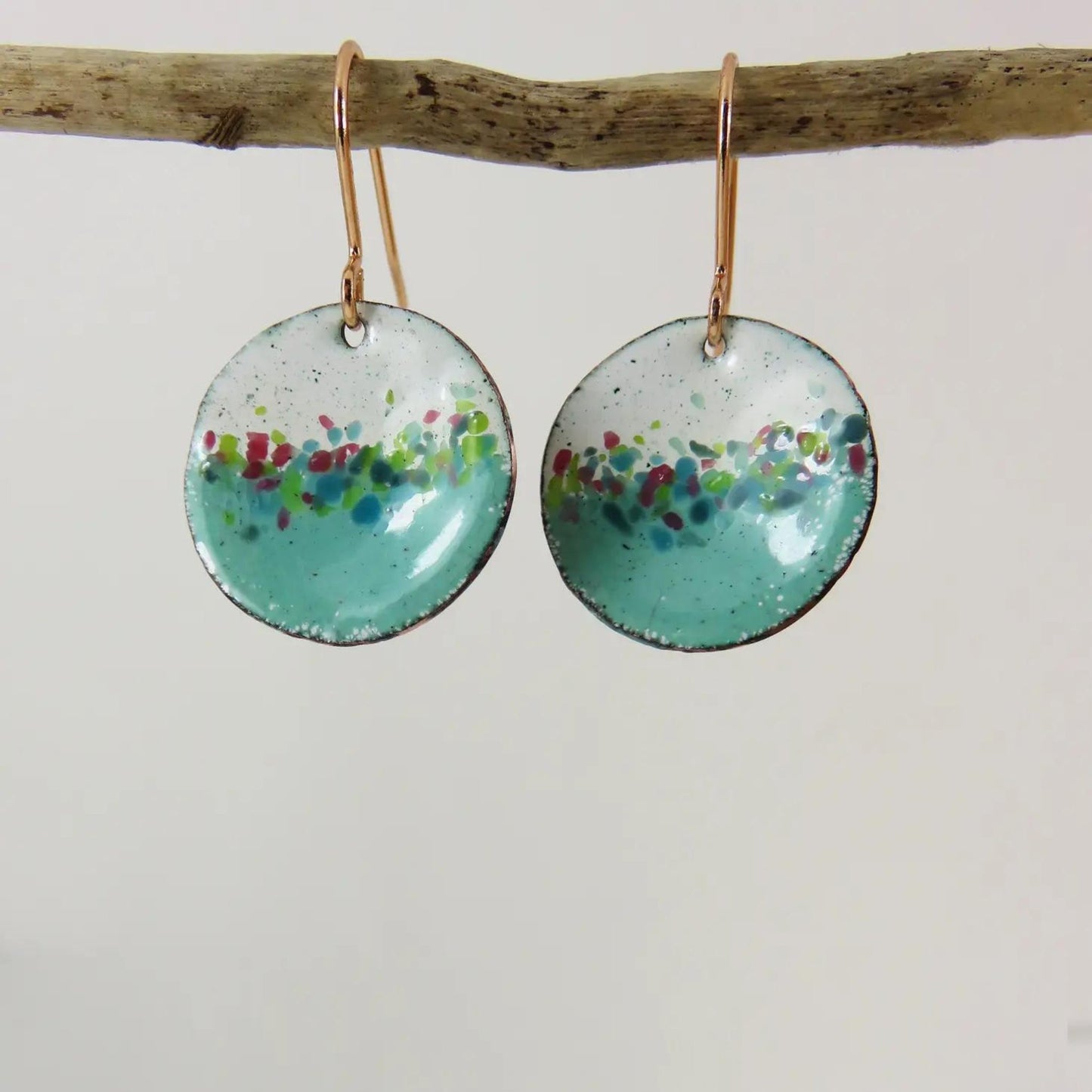 Earrings in Jade and White with Colourful Glass Sprinkles - The Little Jewellery Company