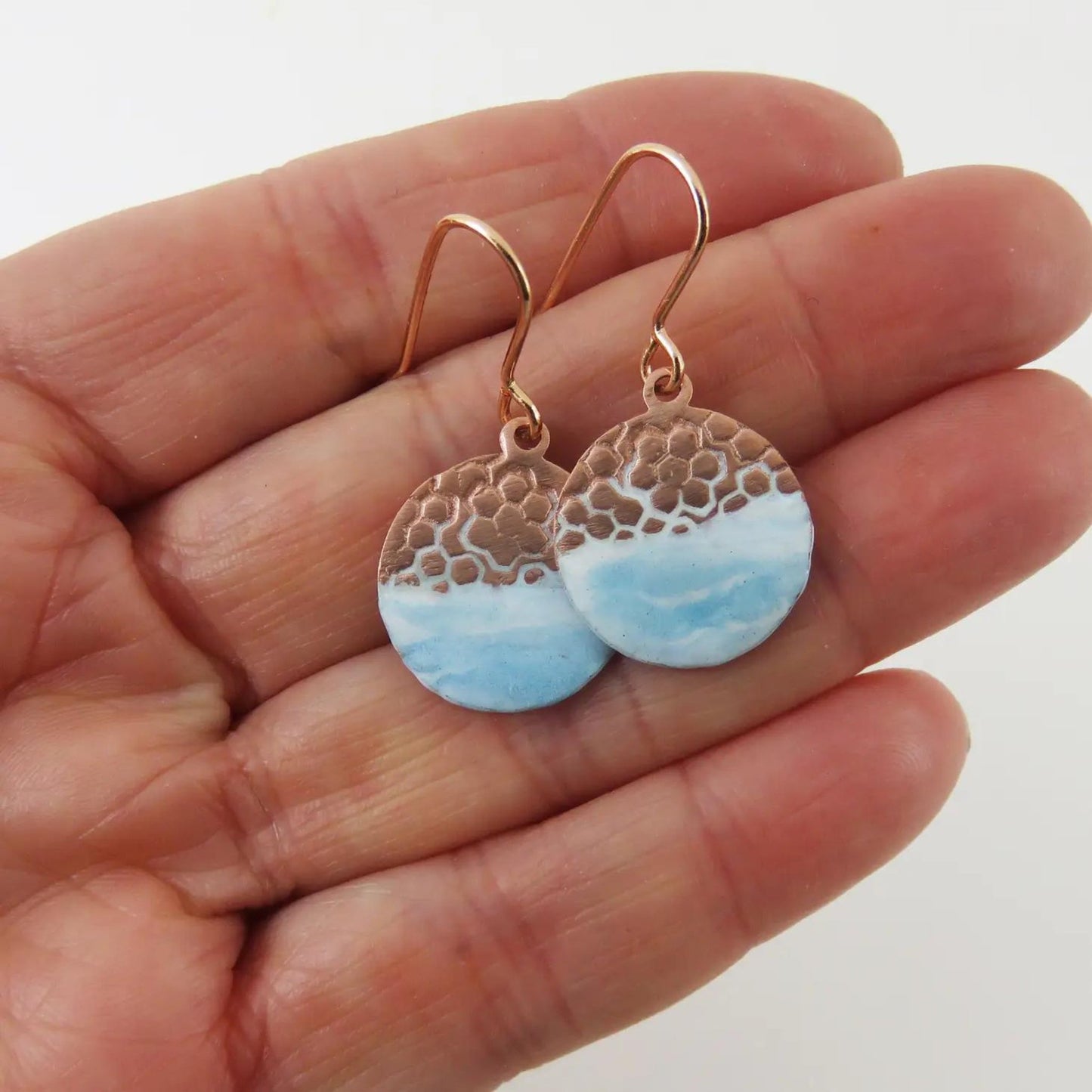 Enamel and Textured Copper Dangle Earrings - The Little Jewellery Company