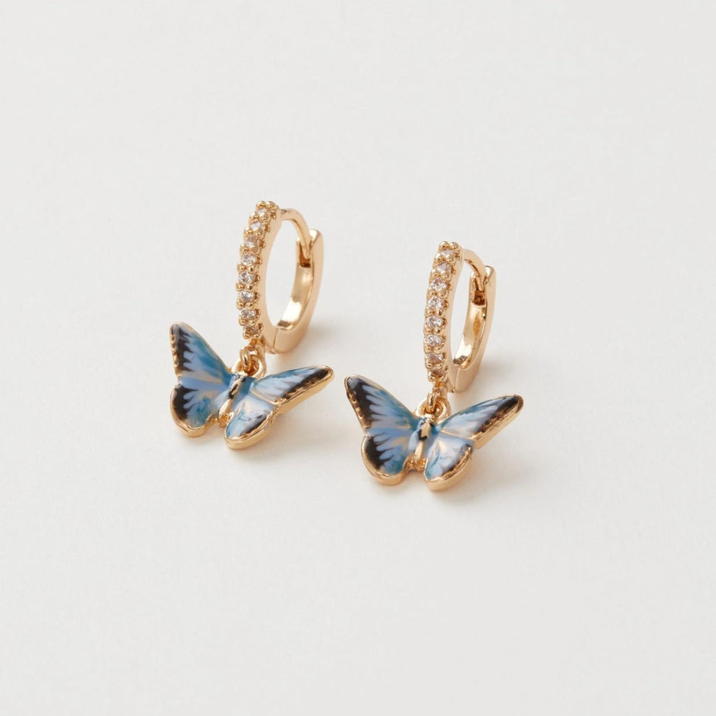 Enamel Blue Butterfly Huggie Earrings - The Little Jewellery Company