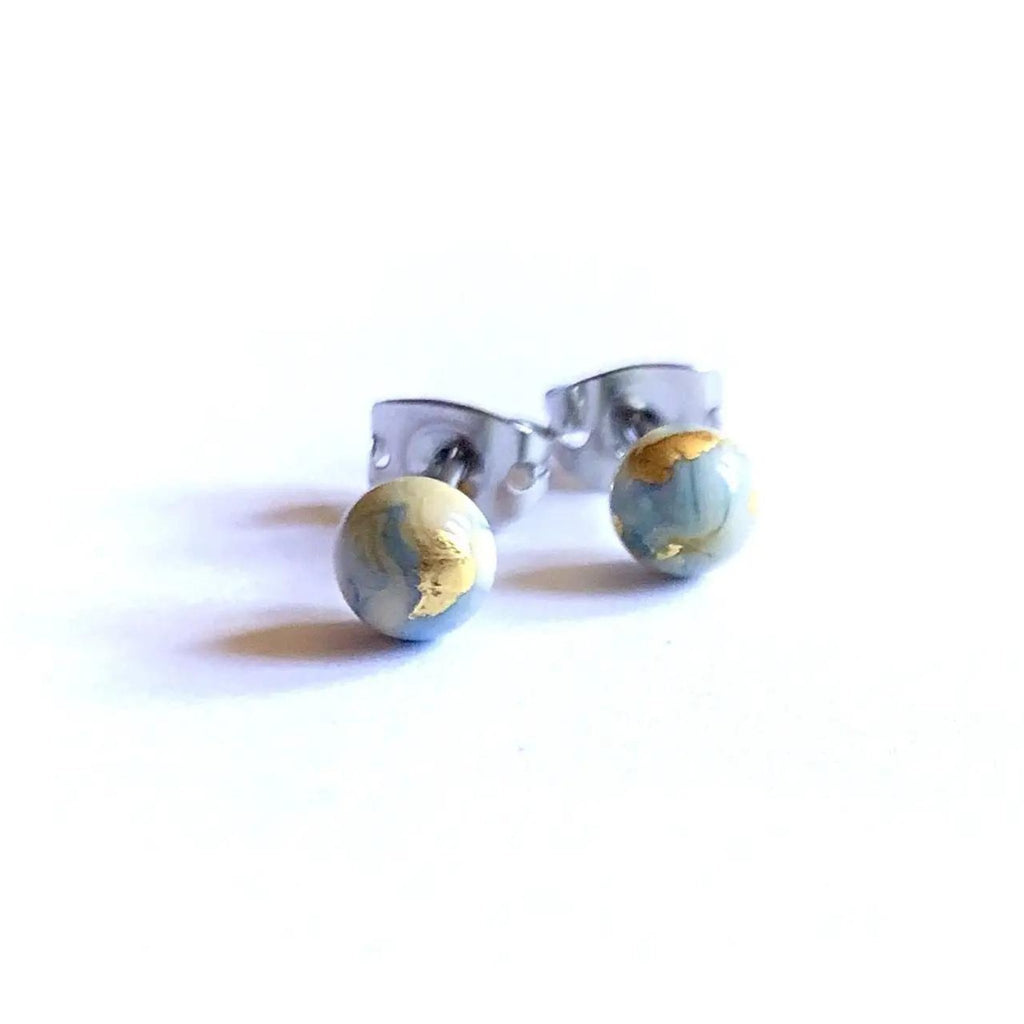 Enamel Mini Marble Studs, Glass and Gold - The Little Jewellery Company