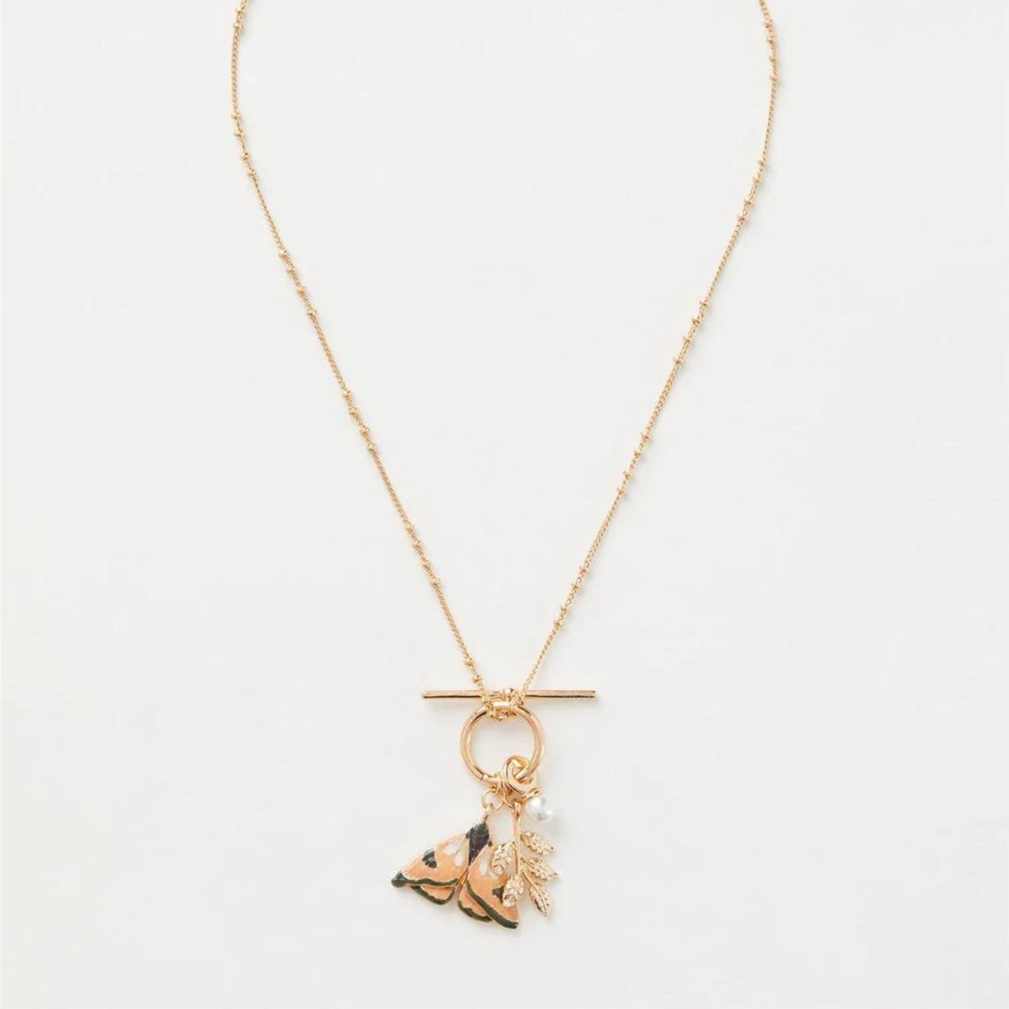 Enamel Moth & Leaf Charm Necklace - The Little Jewellery Company