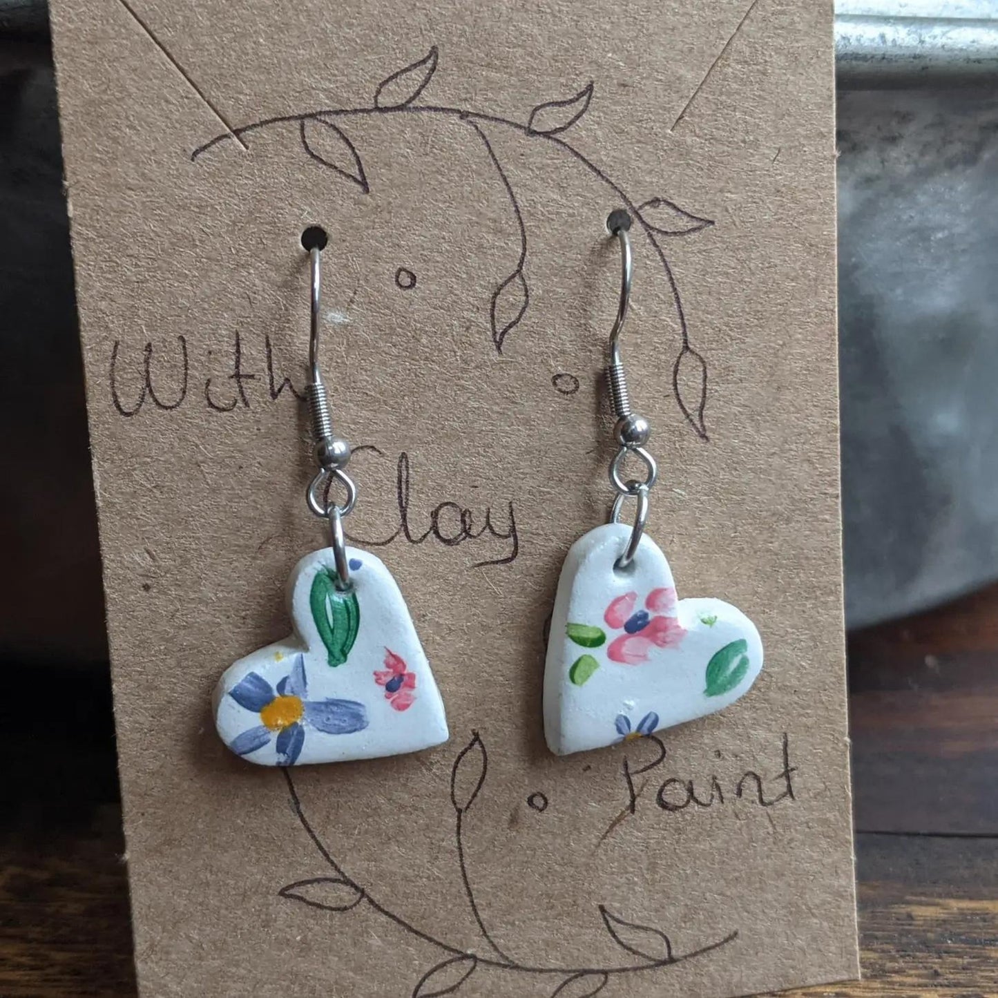 Floral Hearts Small Clay Earrings - The Little Jewellery Company