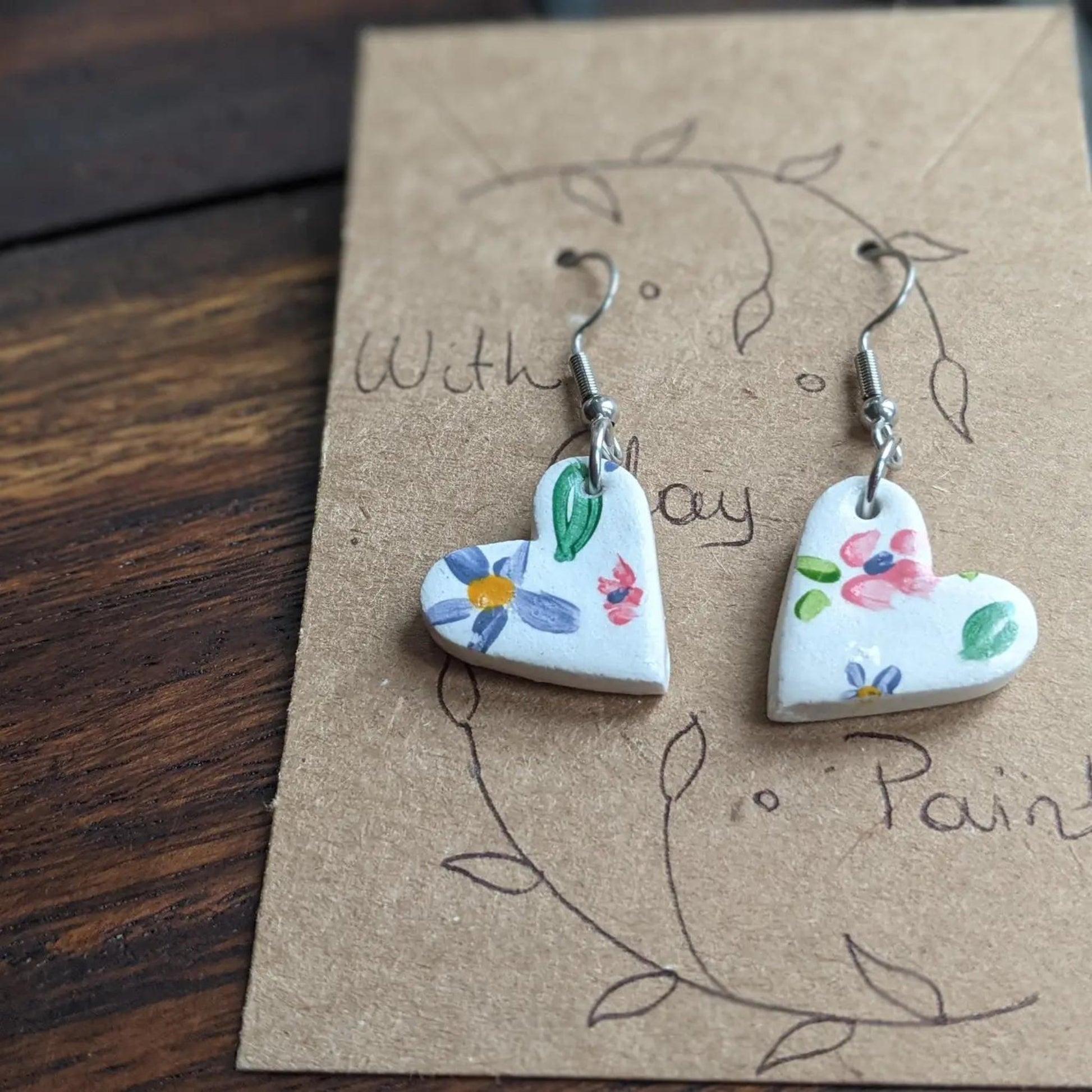Floral Hearts Small Clay Earrings - The Little Jewellery Company