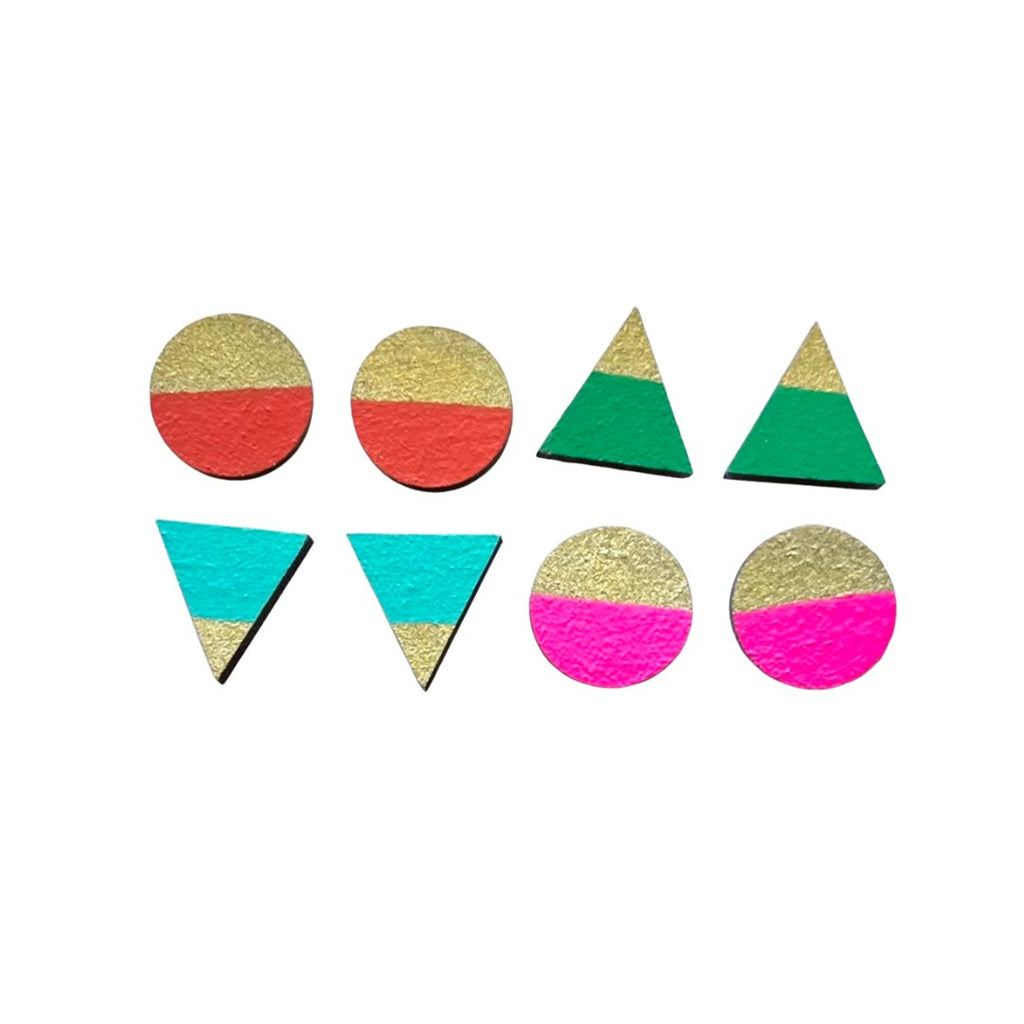 Four Piece Retro Brights Gold Edge Earring Set - The Little Jewellery Company