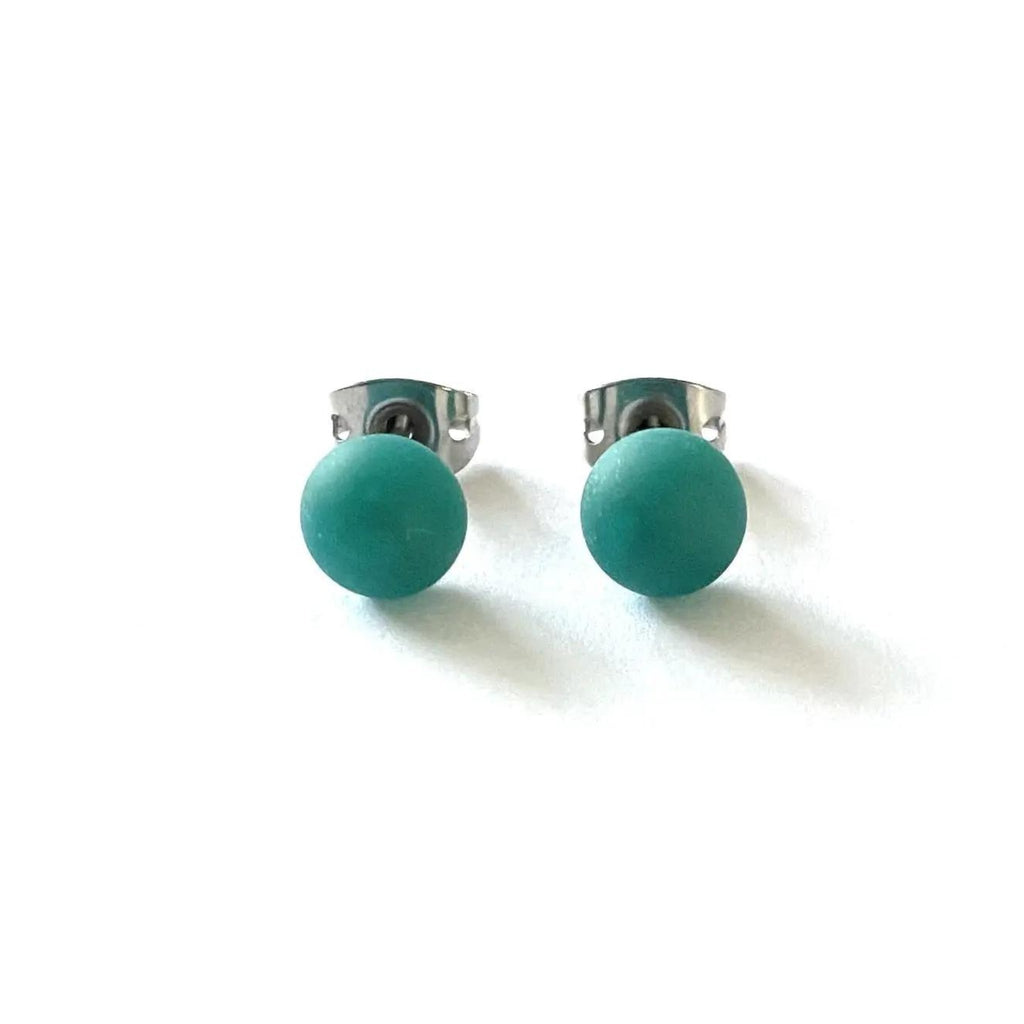 Frosted Teal Handmade Glass Mini Stud Earrings - The Little Jewellery Company