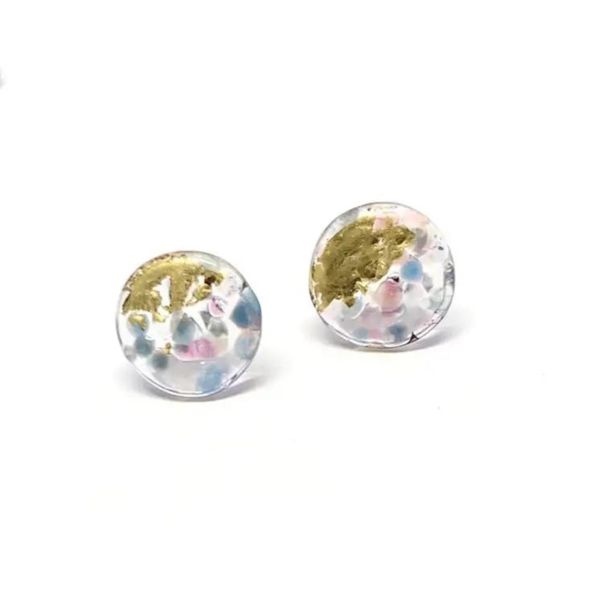 Glass and Gold Midi Mottled Stud Earrings - Cotton - The Little Jewellery Company