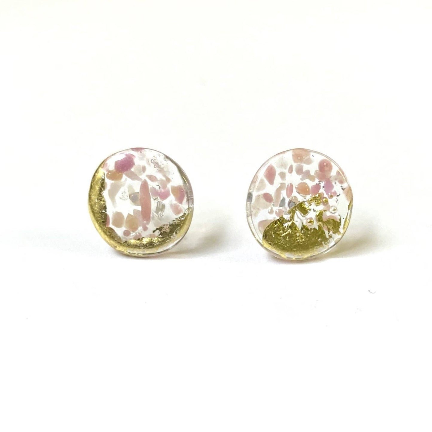 Glass and Gold Midi Mottled Stud Earrings, Sakura - The Little Jewellery Company