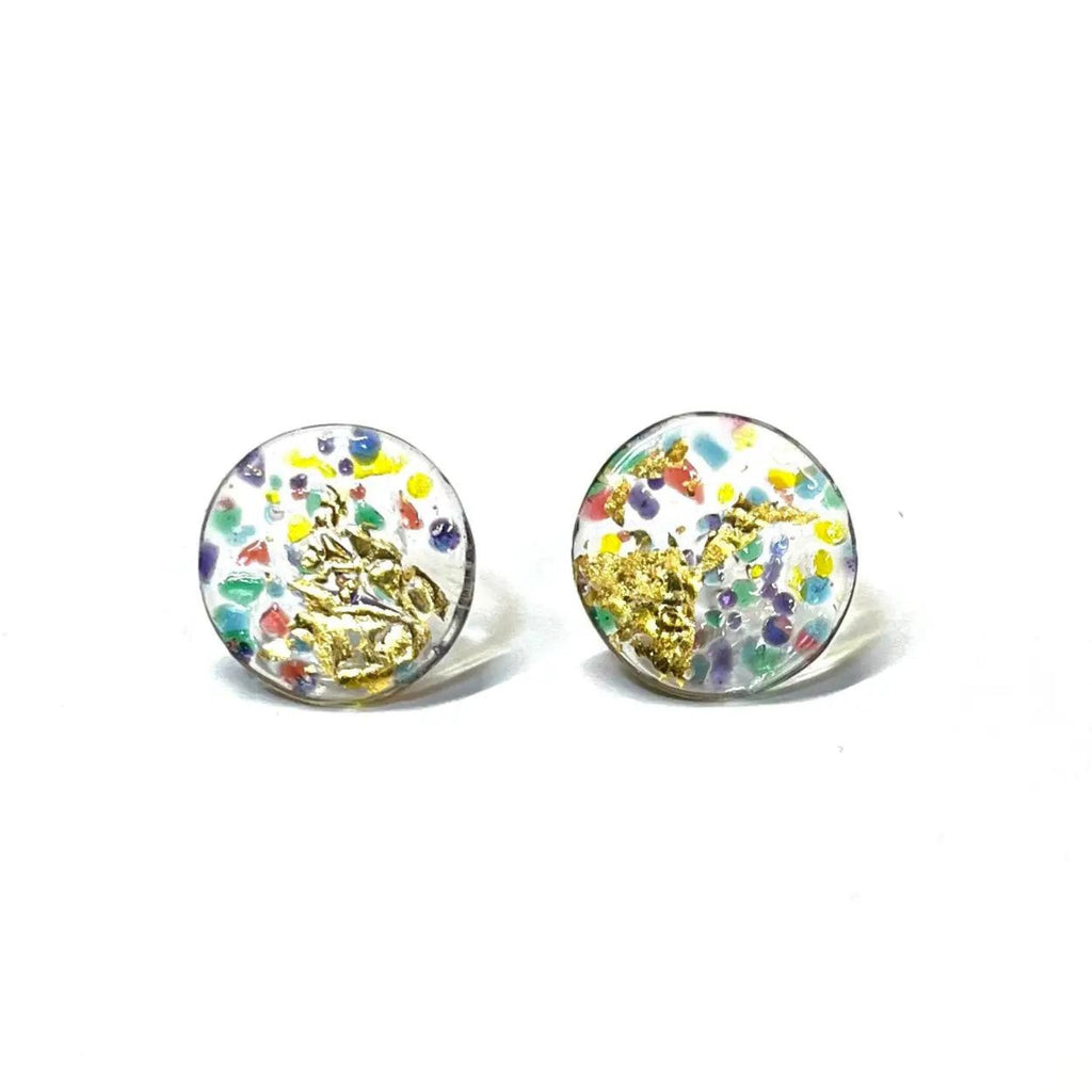 Glass and Gold Midi Stud Earrings - Kaleidos - The Little Jewellery Company