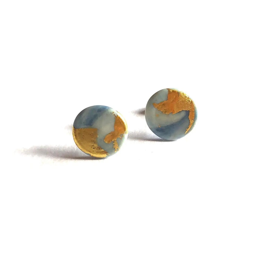 Glass and Gold Midi Stud Earrings - Marble Effect - The Little Jewellery Company
