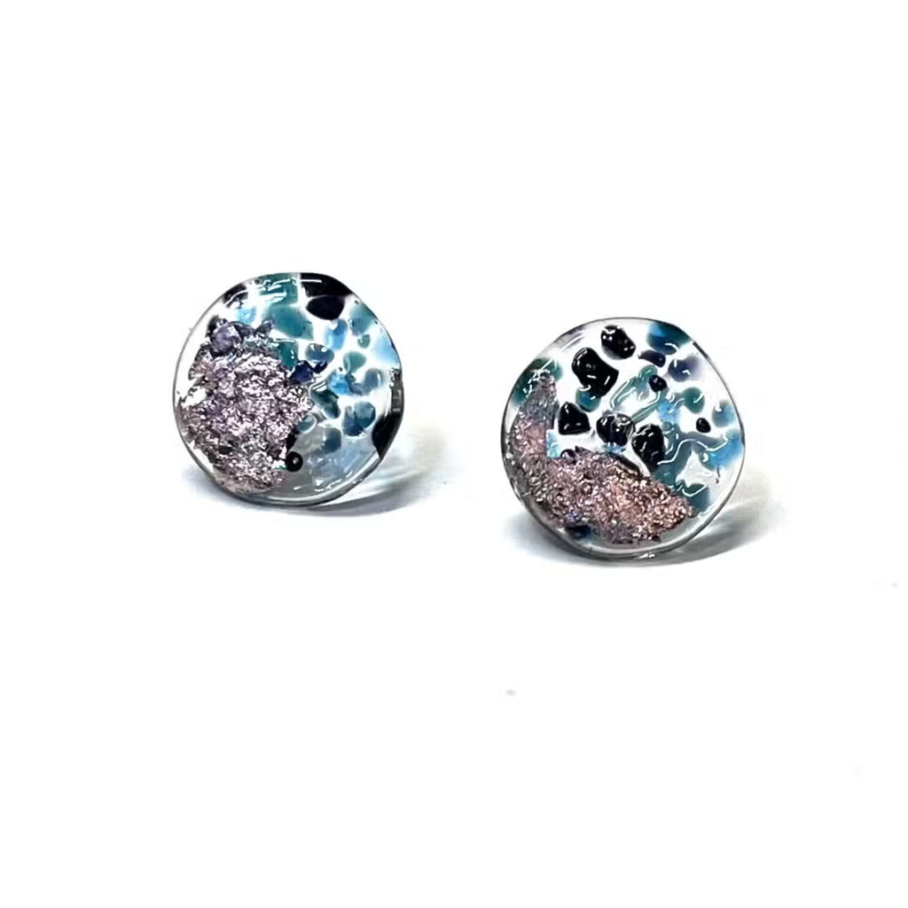 Glass and Palladium Midi Mottled Studs, Dark and Stormy - The Little Jewellery Company